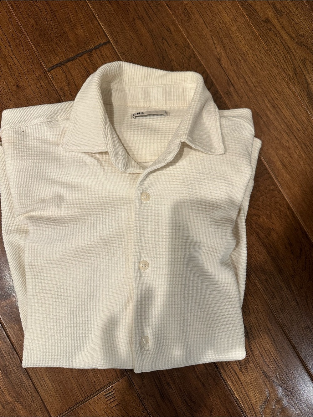 .N.S White Textured Long Sleeve Shirt – Size Small – Modern NYC Minimalist Style